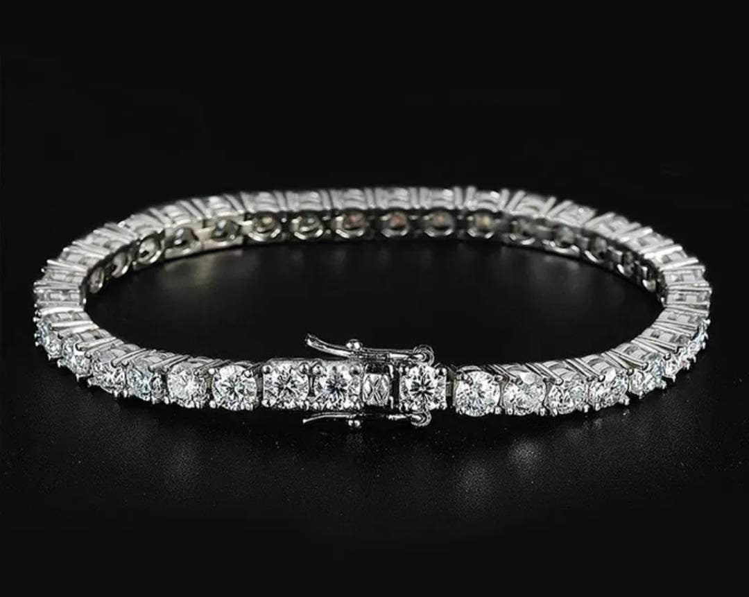 2MM - 5MM Certified Moissanite Brilliant Cut VVS1 D Clarity Tennis Bracelet 6,7,8 Inch GRA Certification Will Pass Diamond Test
