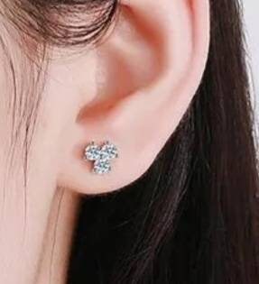 0.6 MM Certified Moissanite Brilliant Cut VVS1 D (Colorless) Moissanite Stud Earrings White - Yellow Gold GRA Certified Snowflake Set