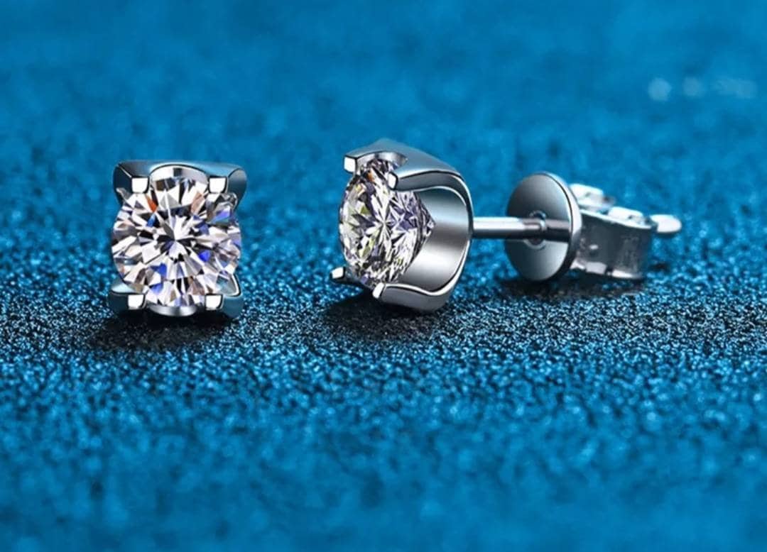 1 Carat Certified Moissanite Brilliant Round Cut VVS1 D (Colorless) Moissanite Stud Earrings White Gold GRA Diamond Test - Best Quality