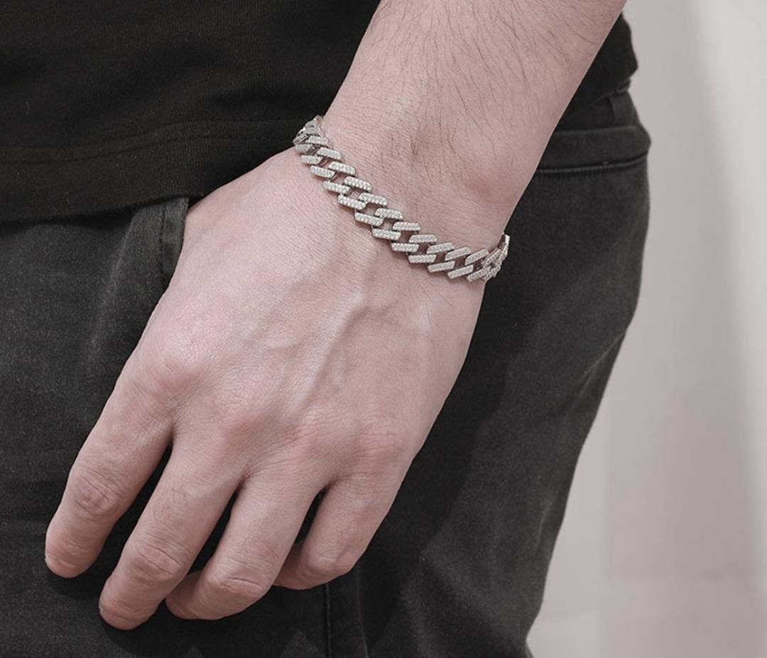 AAA Quality Solid 925 Sterling Silver Moissanite VVS1 D Clarity Hip-Hop Bracelet 6 - 7.5 Inch White Or Yellow Gold Men Women 3 Styles