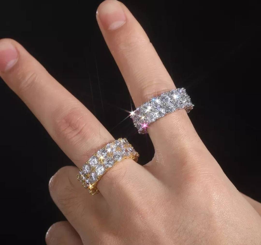 4.8 - 16 Carat Double Row GRA Certified Moissanite Princess VVS1 D Clarity Diamond Ring All Sizes White Yellow Gold Will Pass Diamond Test