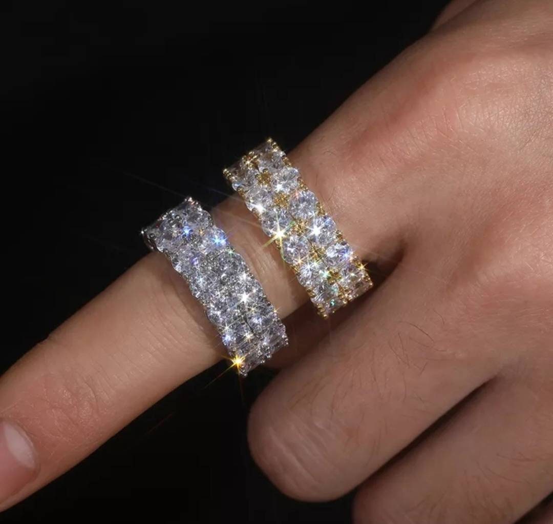 4.8 - 16 Carat Double Row GRA Certified Moissanite Princess VVS1 D Clarity Diamond Ring All Sizes White Yellow Gold Will Pass Diamond Test