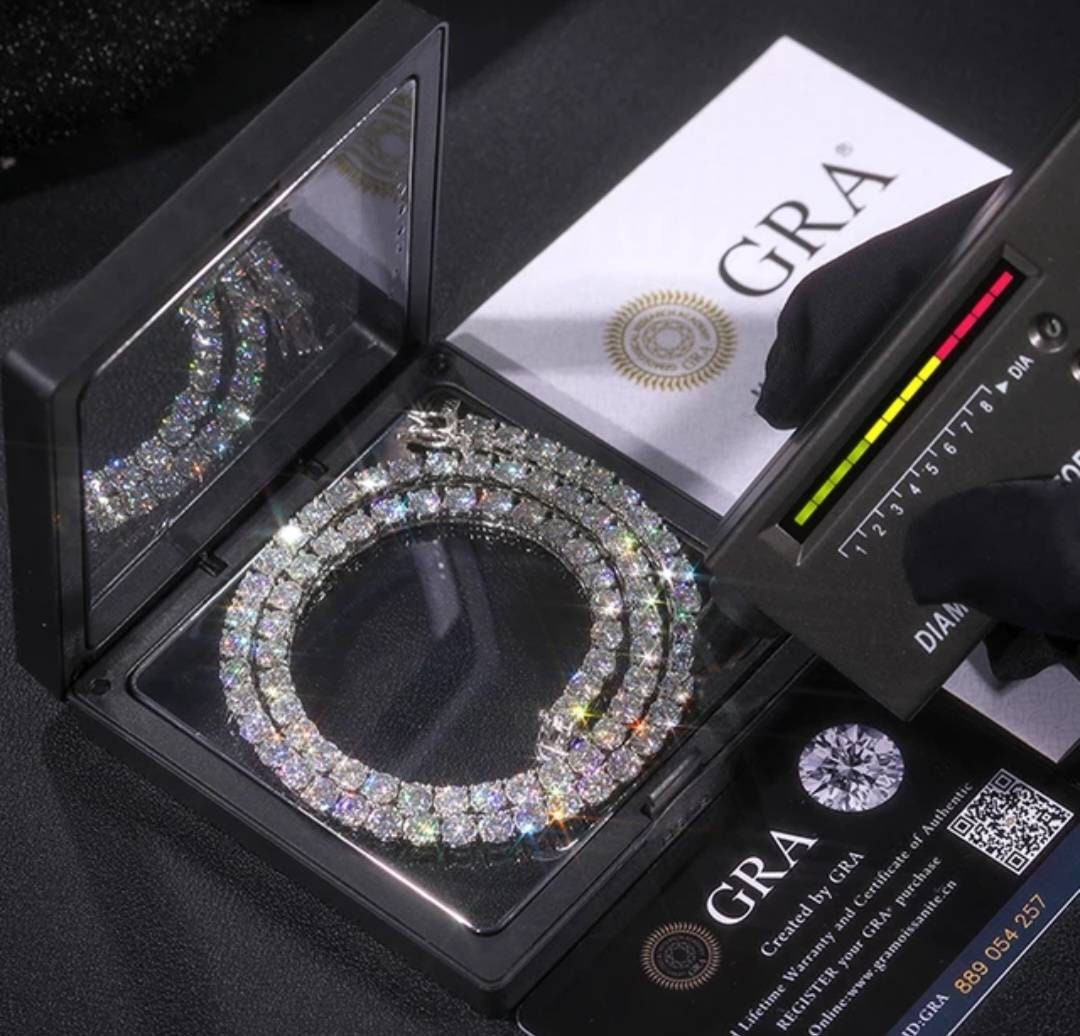2MM - 5MM Certified Moissanite Brilliant Cut VVS1 D Clarity Tennis Bracelet 6,7,8 Inch GRA Certification Will Pass Diamond Test