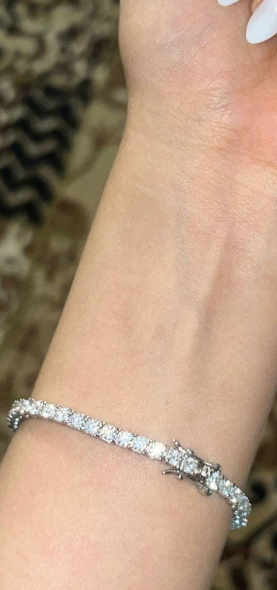 2MM - 5MM Certified Moissanite Brilliant Cut VVS1 D Clarity Tennis Bracelet 6,7,8 Inch GRA Certification Will Pass Diamond Test