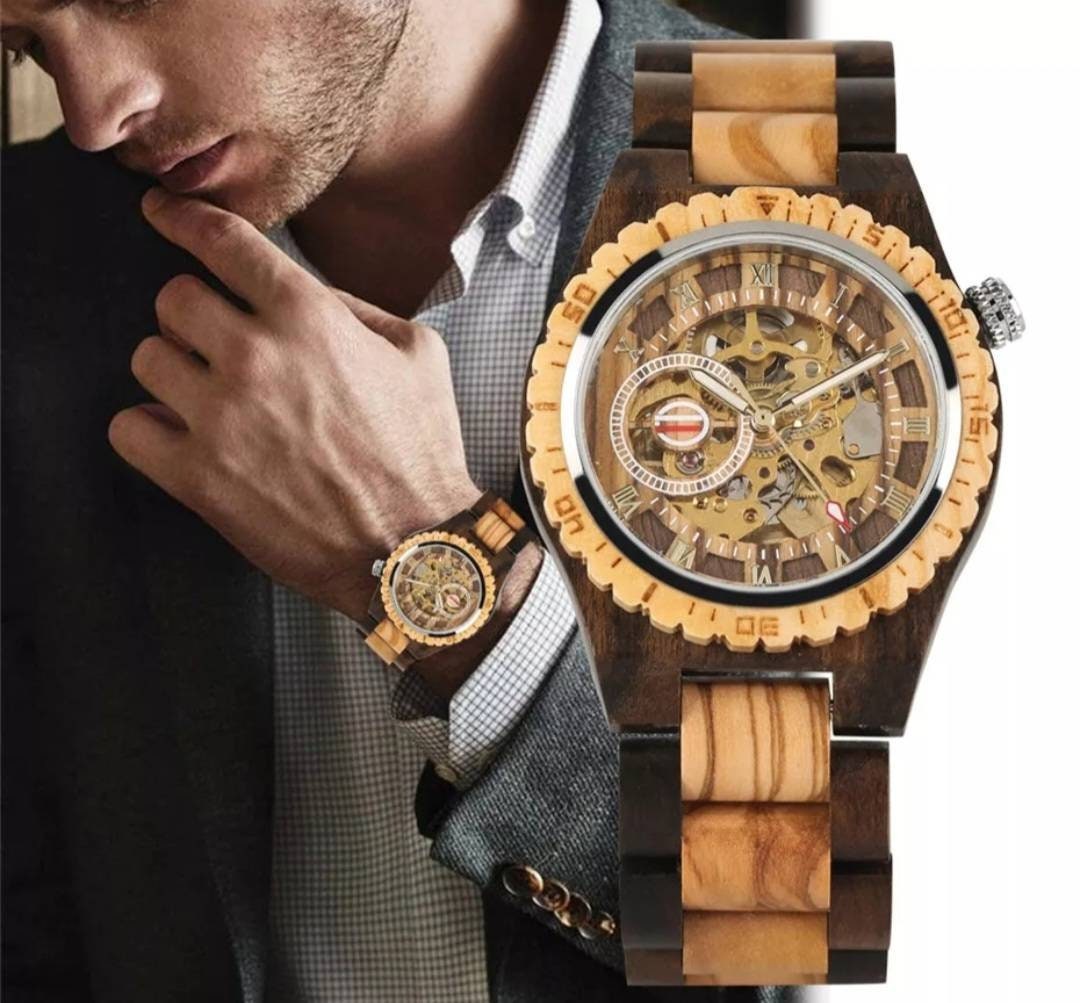 Hand Carved Natural Bamboo 70s Clock Watch Inexpensive Every Purchase Plants A Tree! Made From 100 Percent Renewable Forest Best Quality!