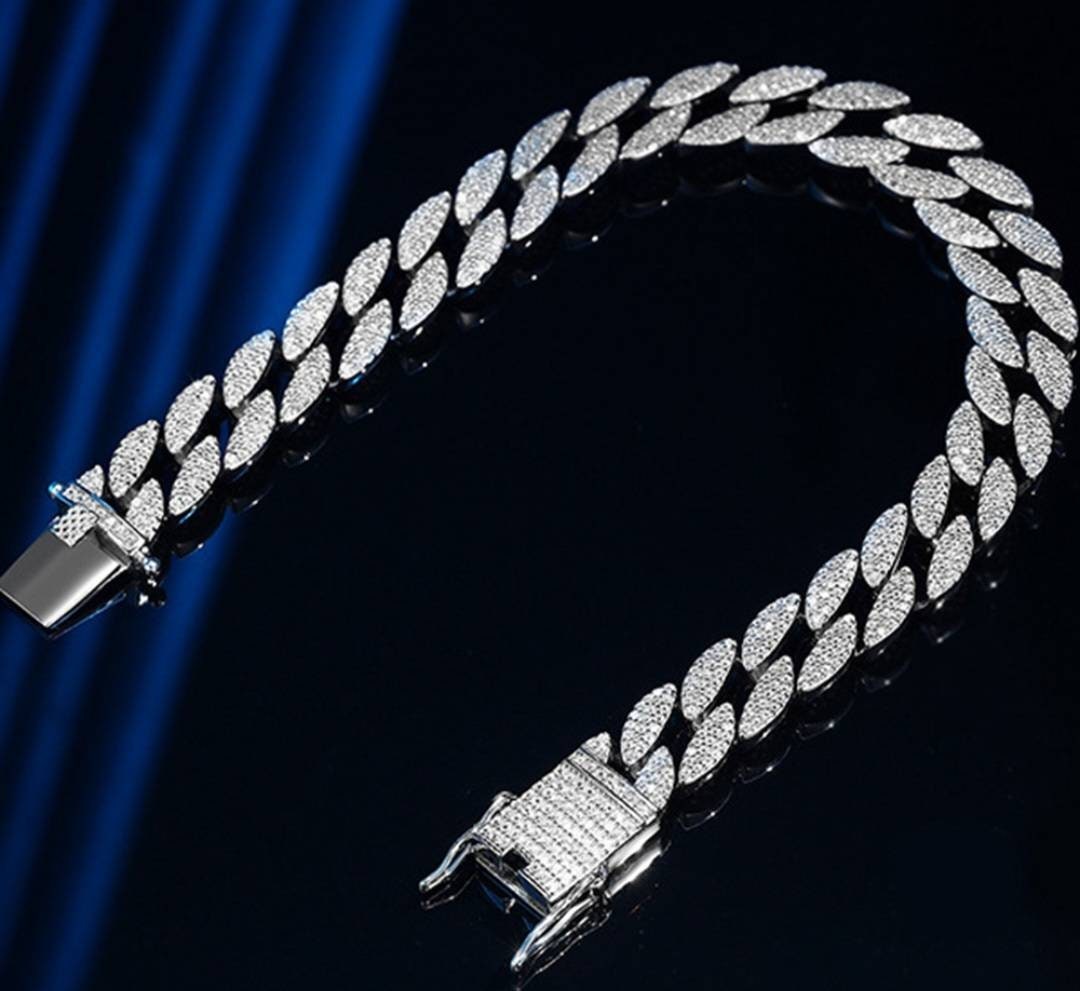AAA Quality Solid 925 Sterling Silver Moissanite VVS1 D Clarity Hip-Hop Bracelet 6 - 7.5 Inch White Or Yellow Gold Men Women 3 Styles