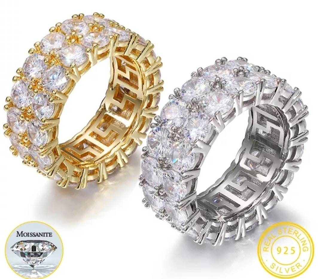 4.8 - 16 Carat Double Row GRA Certified Moissanite Princess VVS1 D Clarity Diamond Ring All Sizes White Yellow Gold Will Pass Diamond Test
