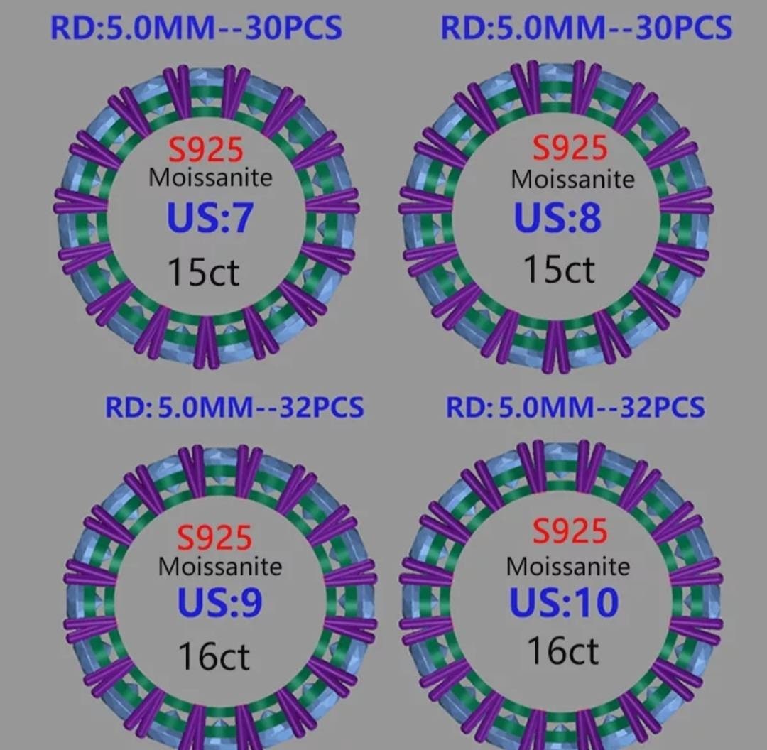All Size Carat Triple Row Large Certified Moissanite Princess Cut VVS1 D Clarity Diamond Ring White Or Yellow Gold (Passes Diamond Test)
