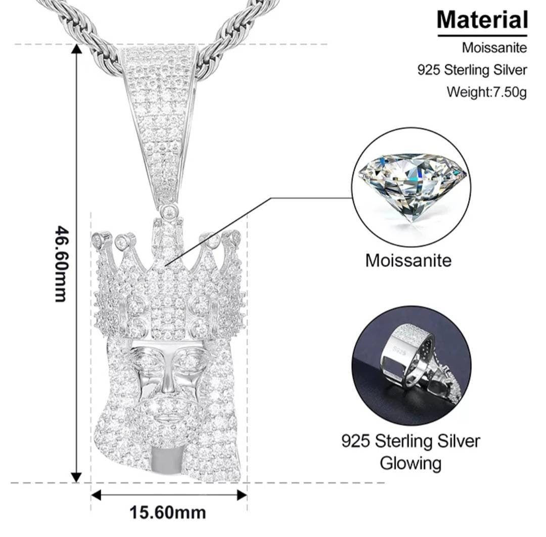Diamond Jesus Piece Pendant Two-Toned 47MM X 16MM Real Moissanite Stones Set On White/Yellow 925 Sterling Silver Best Quality Guaranteed!