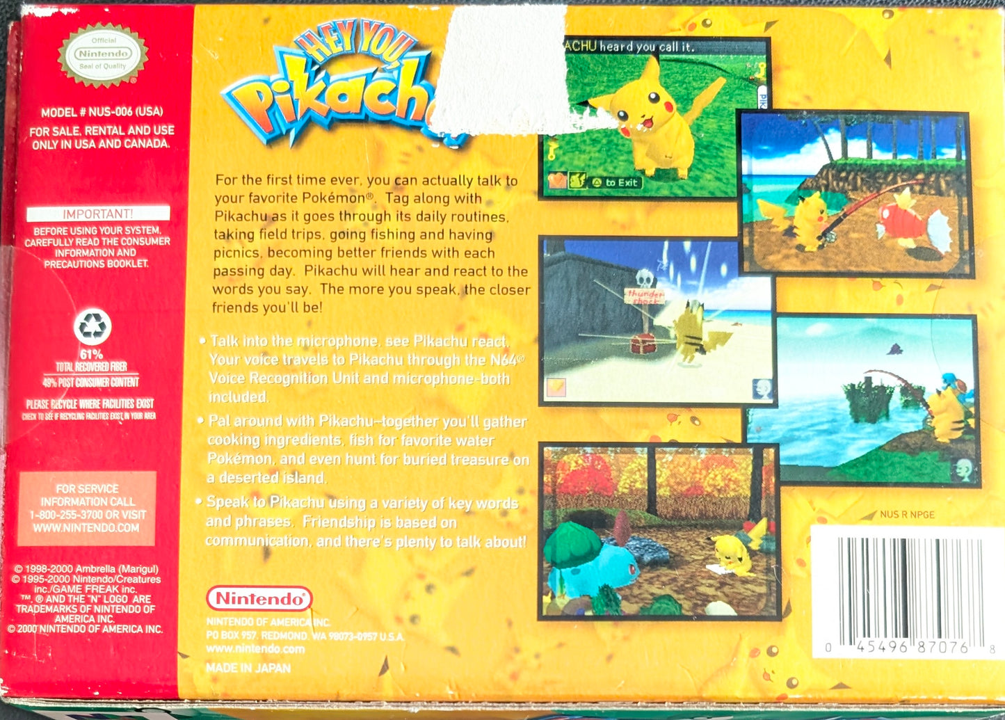 Hey You, Pikachu! Nintendo 64 (N64) – 1998 Game with Rare Mic & Oversized Box