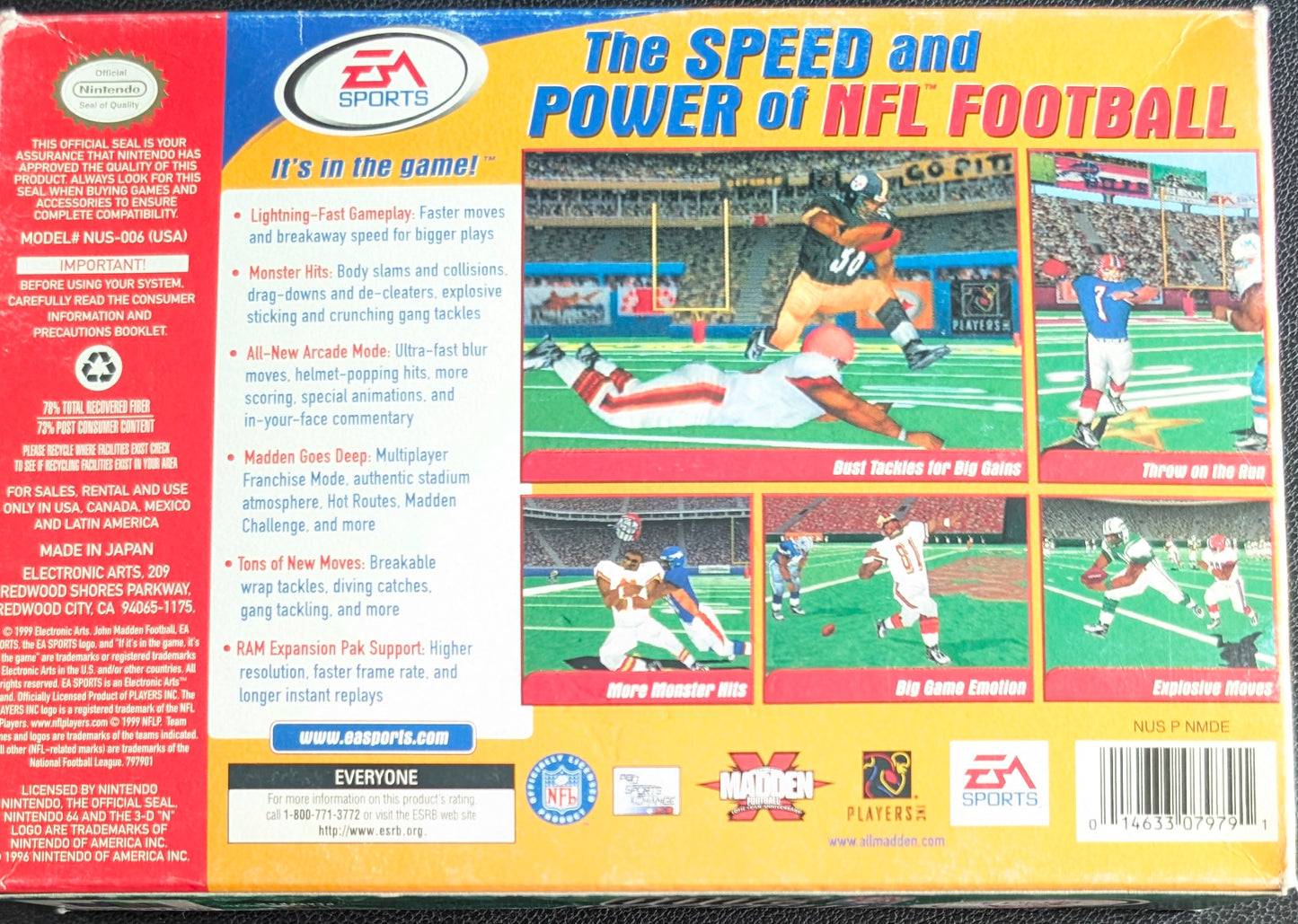 Madden NFL 2000 Nintendo 64 (N64) – Complete in Box (CIB) with Manual & Protector – Excellent Condition