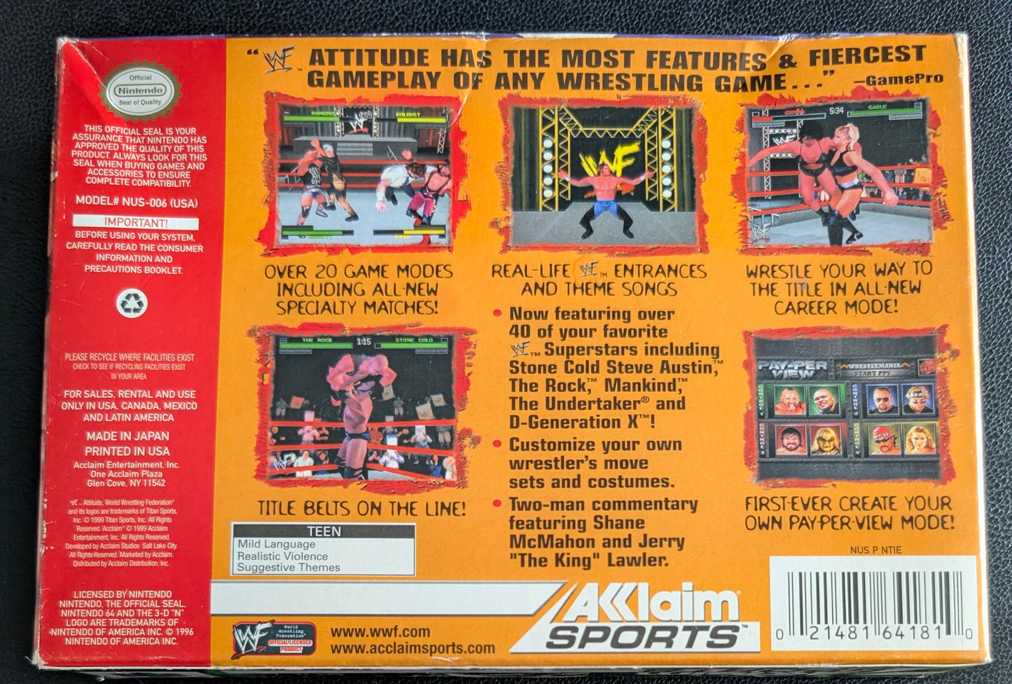 WWF Attitude Nintendo 64 (N64) – Boxed Cartridge with Protector