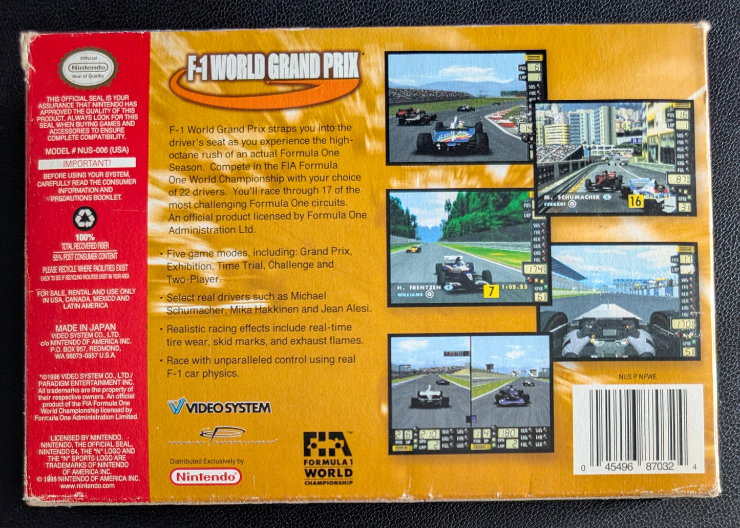 F-1 World Grand Prix Nintendo 64 (N64) – Complete in Box (CIB) with Manual & Protector