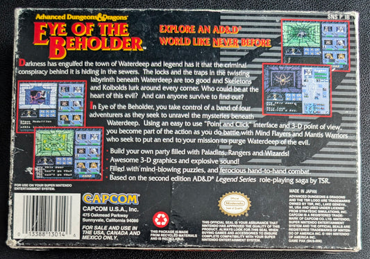 Eye of the Beholder Super Nintendo (SNES) – 1993 Cartridge with Box & Protector
