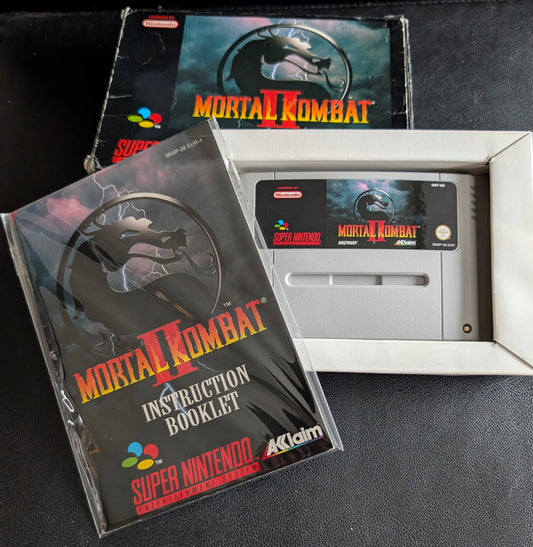 Mortal Kombat 2 Super Nintendo (SNES) – PAL Edition – 1994 Cartridge with Box, Manual & Protector