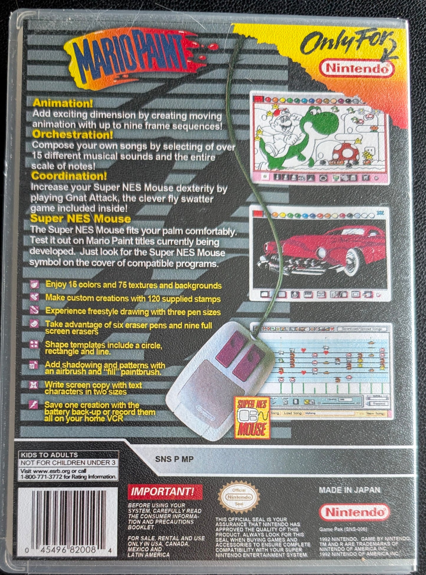 Mario Paint Super Nintendo (SNES) – 1992 Cartridge with Original Video Store Box