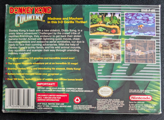 Donkey Kong Country Super Nintendo (SNES) – 1994 Cartridge, Box, Manual & Protector – Immaculate Condition