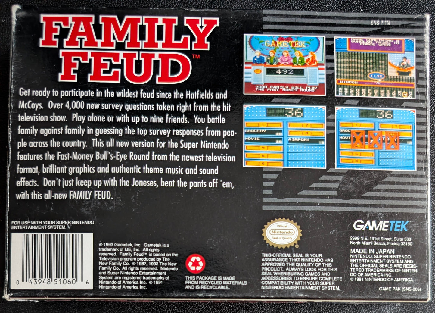 Family Feud – Authentic Super Nintendo (SNES) – 1993 CIB (Complete in Box)