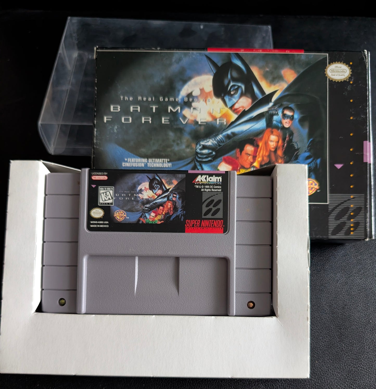 Batman Forever – Authentic Super Nintendo (SNES) – 1995 Cartridge + Box + Protector