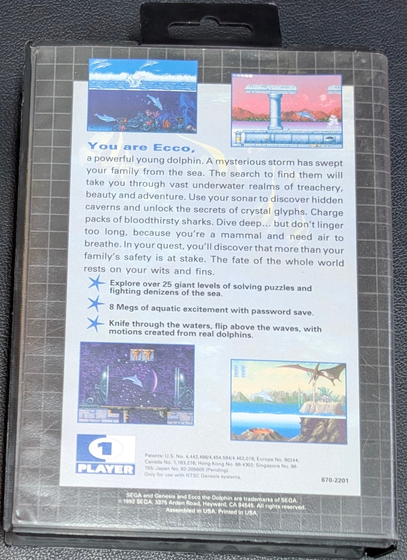 Ecco the Dolphin - 1993 Sega Genesis | CIB Hang Tab | Tested + Working