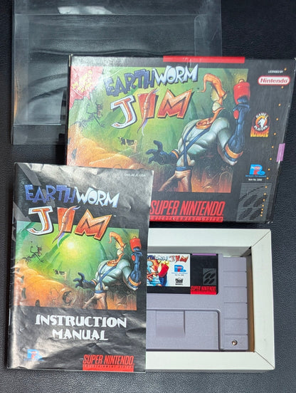 Earthworm Jim - 1994 Super Nintendo SNES | CIB | NEAR MINT | Protection Sleeve
