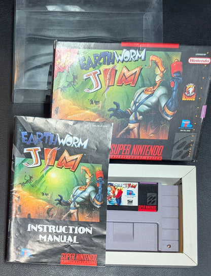 Earthworm Jim - 1994 Super Nintendo SNES | CIB | NEAR MINT | Protection Sleeve
