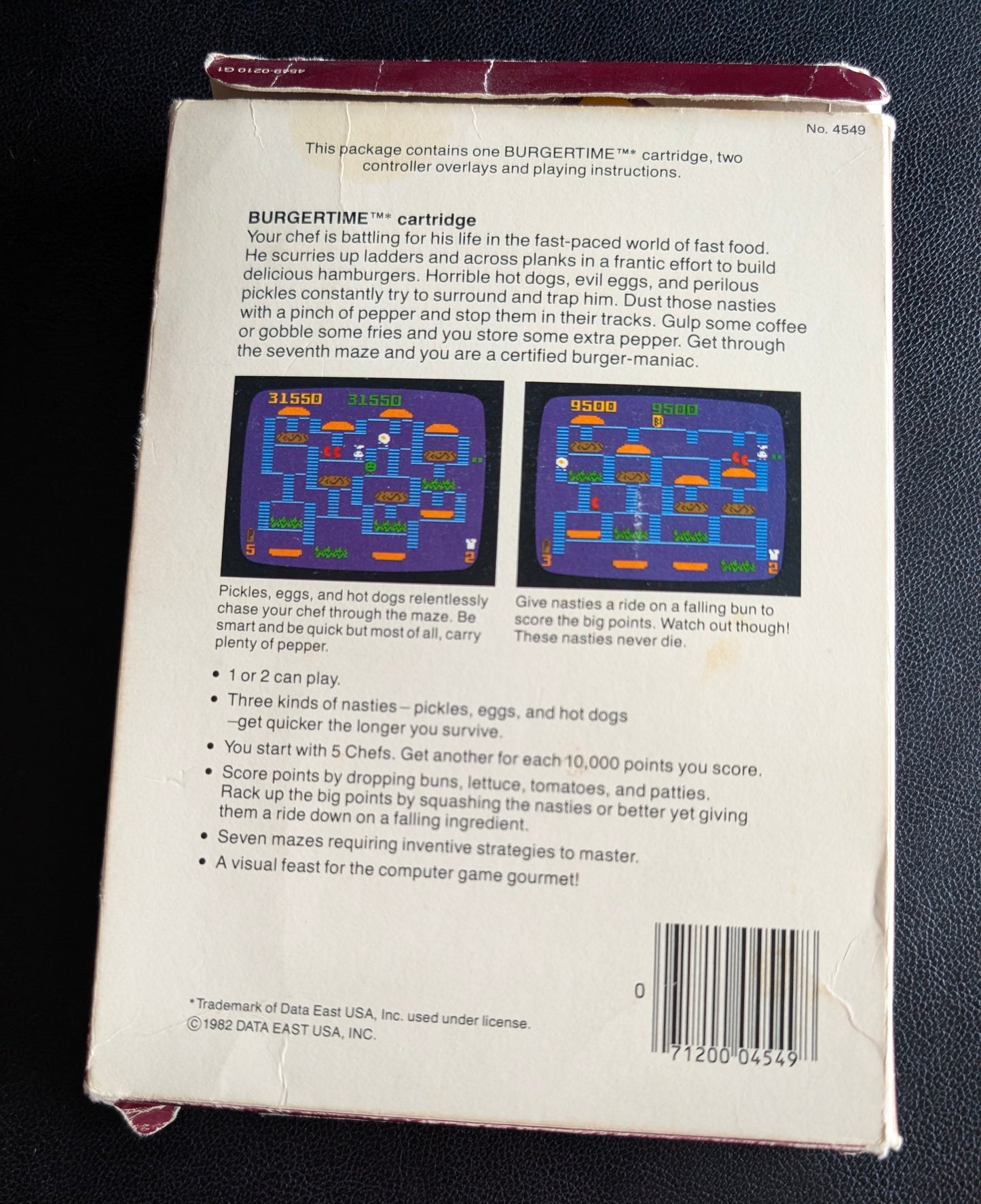 BurgerTime (Intellivision) 1982 | Mattel Electronics | Complete Video Game + 2 Inlays