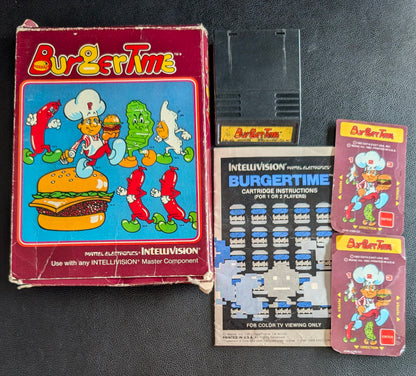 BurgerTime (Intellivision) 1982 | Mattel Electronics | Complete Video Game + 2 Inlays