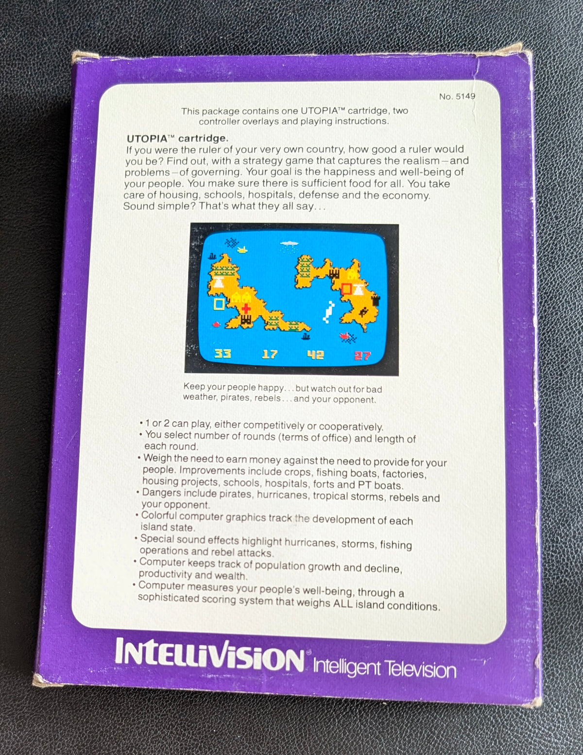 Utopia (Intellivision) 1981 | Mattel Electronics | Complete Video Game + 2 Inlays