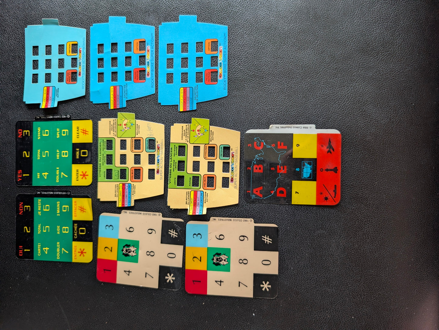 Lot of 10 ColecoVision Inlays (1980) | Original Vintage Controller Overlays