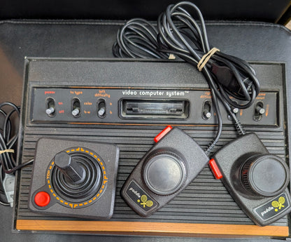 Atari 2600 Woodgrain Console | 2 Paddle Controllers + Joystick | Great 2-Player Package