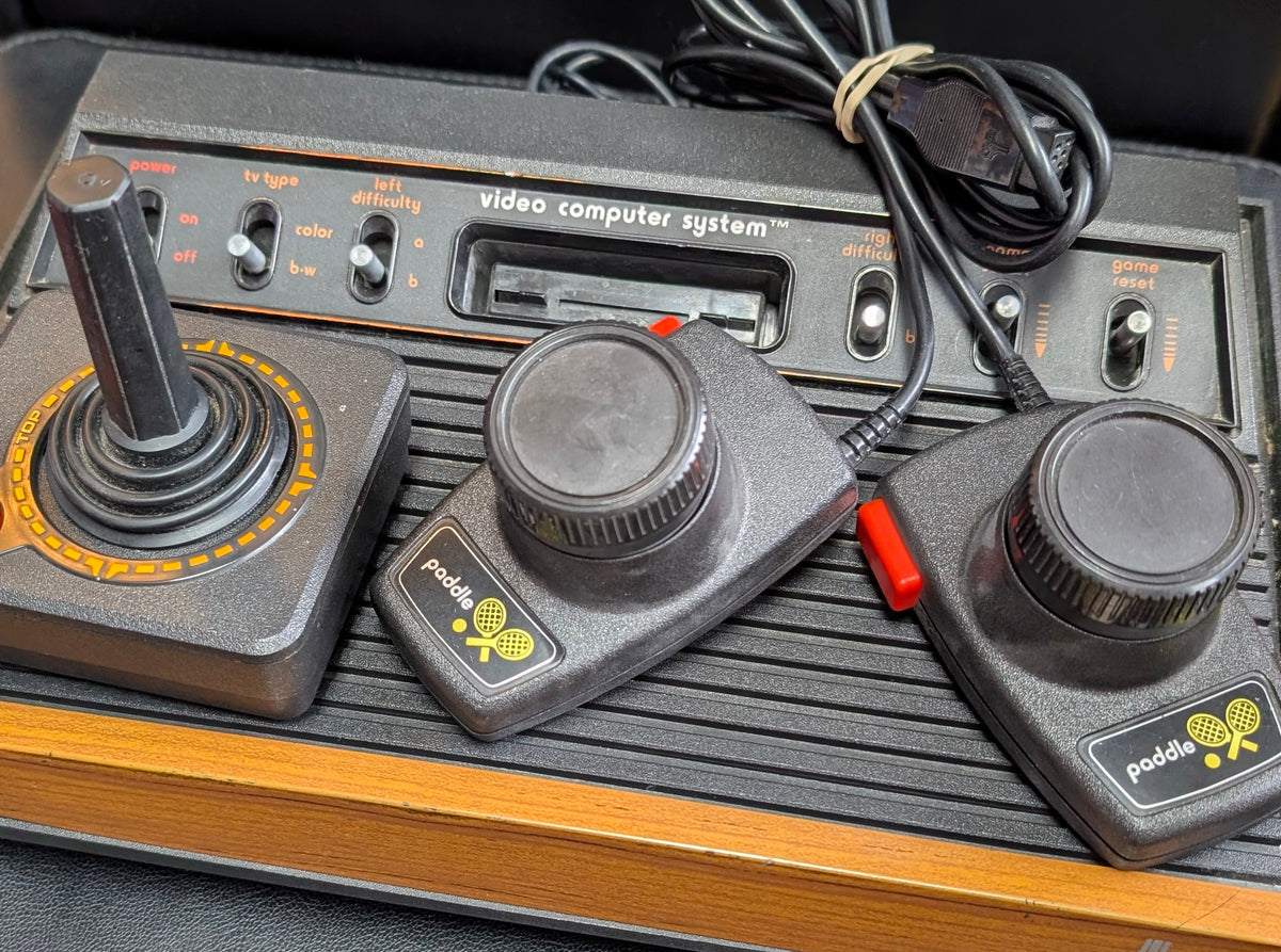 Atari 2600 Woodgrain Console | 2 Paddle Controllers + Joystick | Great 2-Player Package