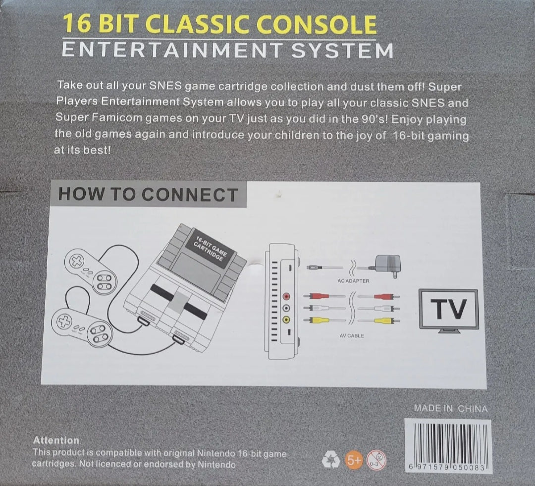 16 Bit Snes Super Nintendo Replacement Console Play Original Ntsc Or Pal Game Cartridges Neat & Compact + 2 Controller Bundle WATCH VIDEO