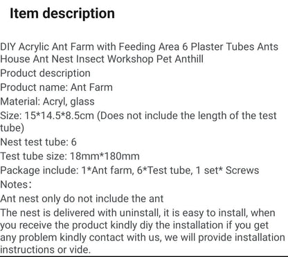 Do It Yourself Acrylic Glass Ant Farm 6 Gypsum Test Tube VILLA + Water Injection (Multiple Crawl Spaces) Great Gift Idea Limited Quantities!