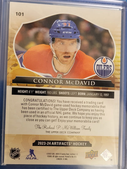 2023 - 24 CONNOR MCDAVID  #'d 133/149 UD Upper Deck Artifacts 101 DUAL PATCH INSERT MINT