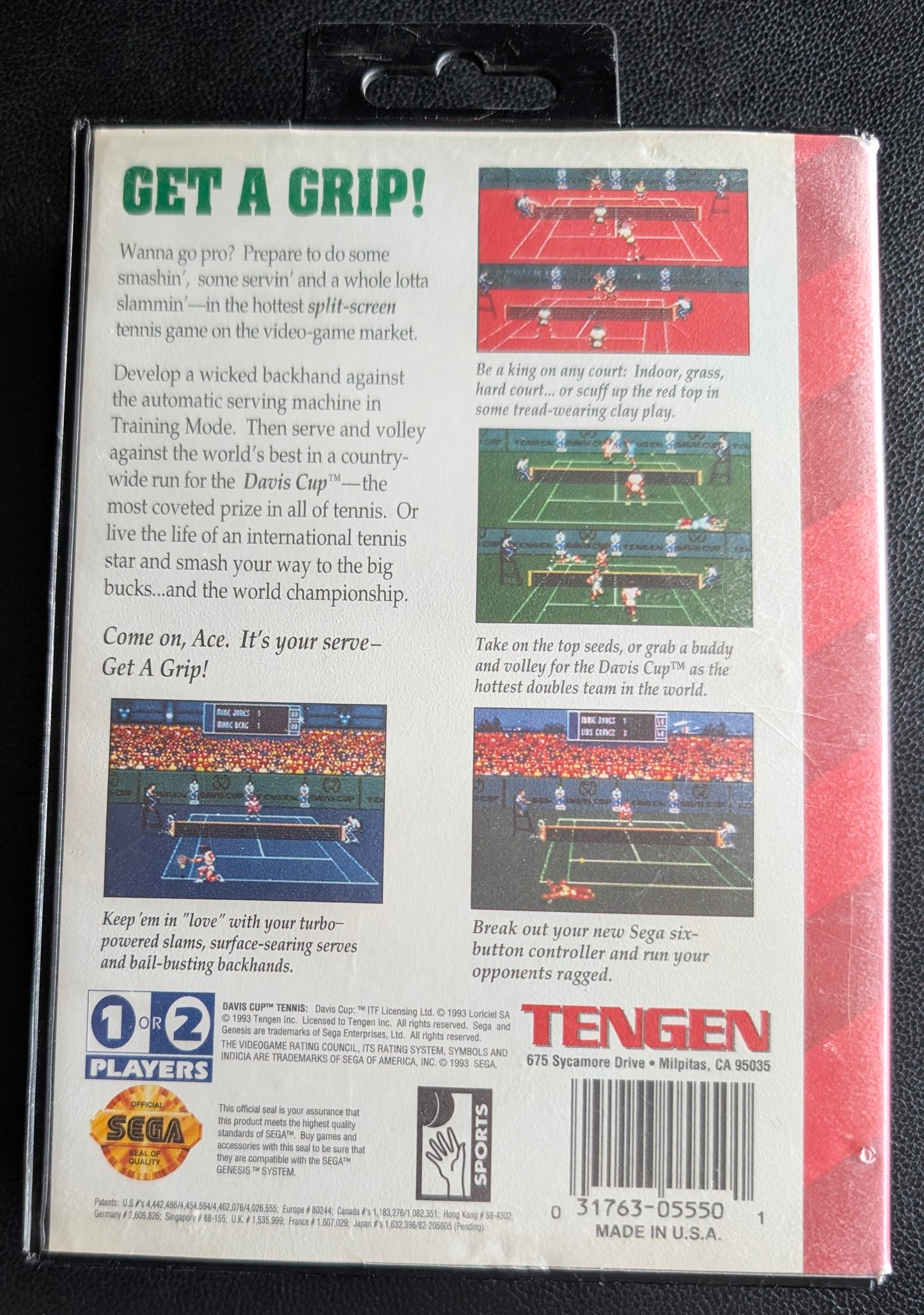 Davis Cup Tennis - Boxed CIB with Hang Tab (Sega Genesis) | 1993 | Sports / Tennis