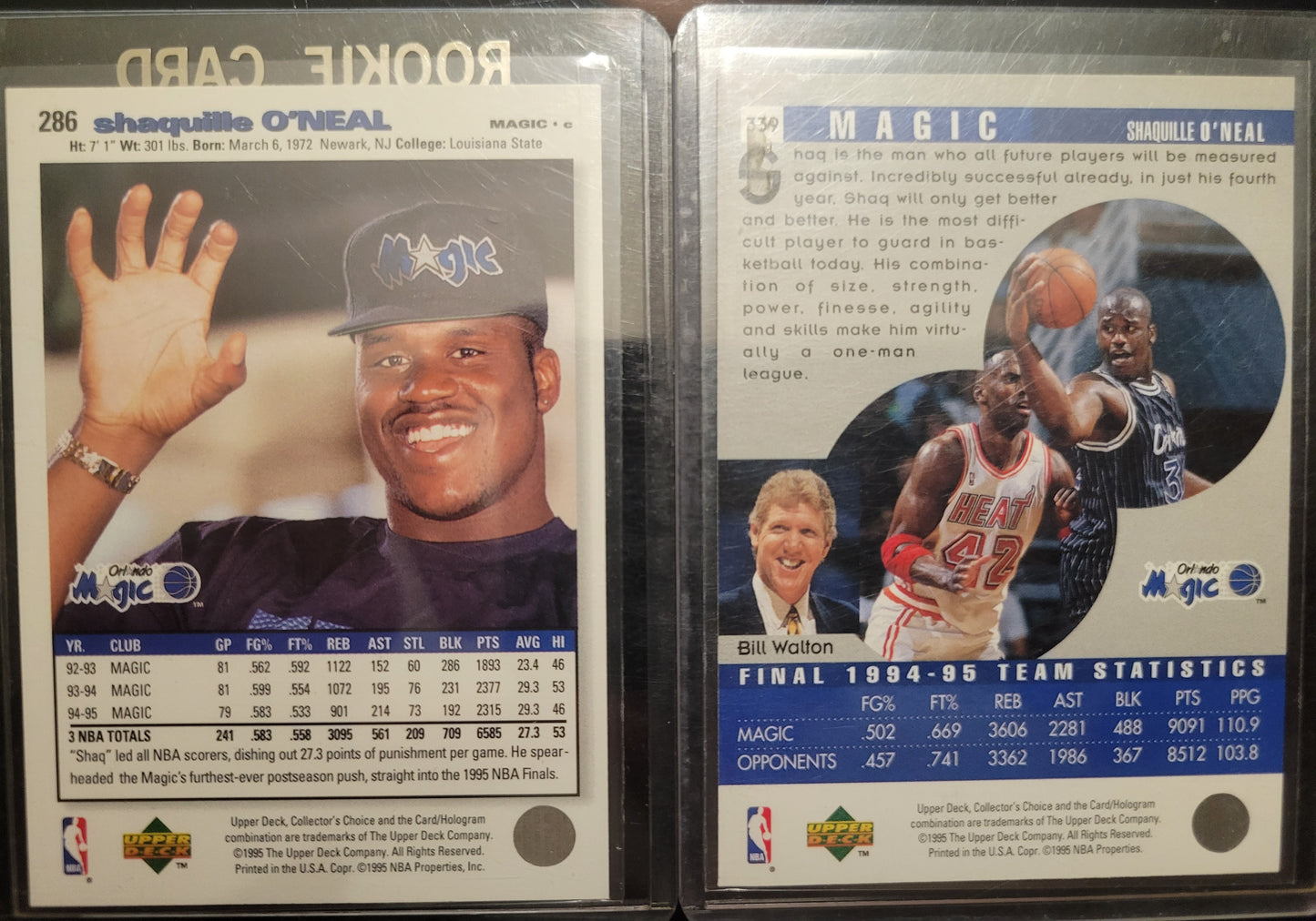 EARLY SHAQUILLE O'NEAL Upper DECK Basketball Cards Great Shape Protected Since New Smoke Free Home NBA Basketball Cards