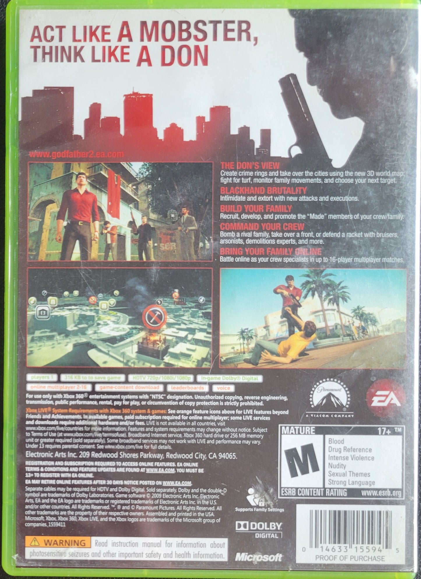 The Godfather 2 - (CIB) - Microsoft XBOX 360 - Pre-Owned Like New CLEAN DISC