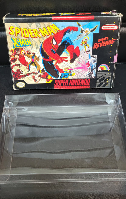 Authentic X-Men Spiderman: Arcades Revenge  CIB Box + Manual - SNES - Super Nintendo Ent. System NTSC/PAL Cartridge Plus Plastic Protector
