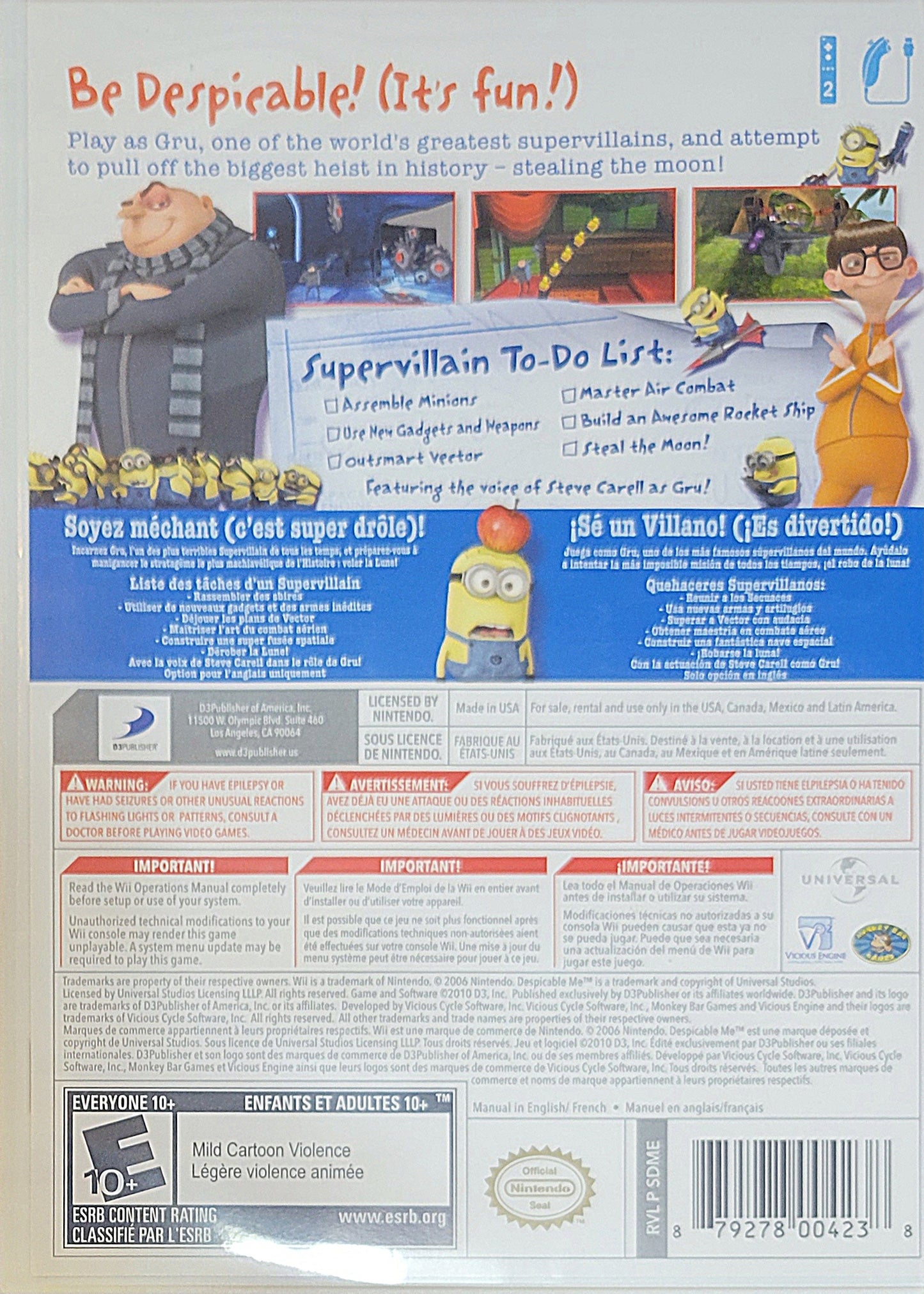 Despicable Me The Game – Nintendo Wii – CIB Clean Disc Tested & Working (2010)