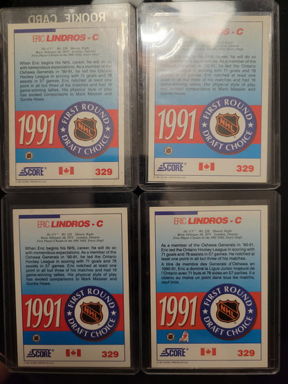 Lot Of 4 SCORE 91' ERIC LINDROS ROOKIE Cards MINT Soft + Top Loader Since New