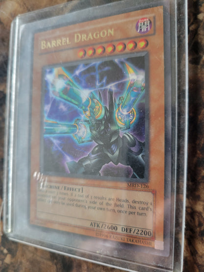 Authentic 1999 Edition MRD-126 "Barrel Dragon" Yugioh Card Ultra Rare Holographic Limited Edition Near Mint Plastic Sleeve Since New