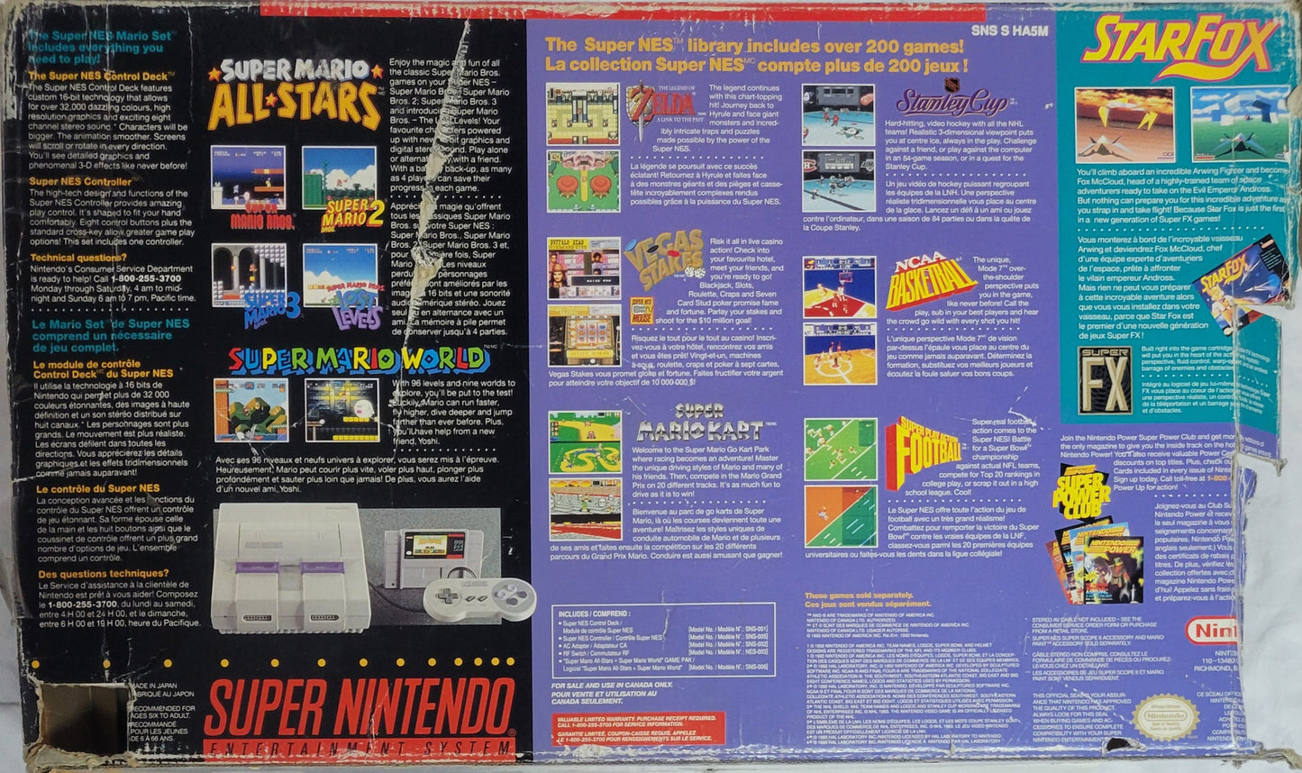 Super Nintendo Entertainment System ALL STARS EDITION Console – Complete in Box FACTORY PLASTIC | Super Mario All-Stars + 1 Controller + Hookups | Immaculate Condition