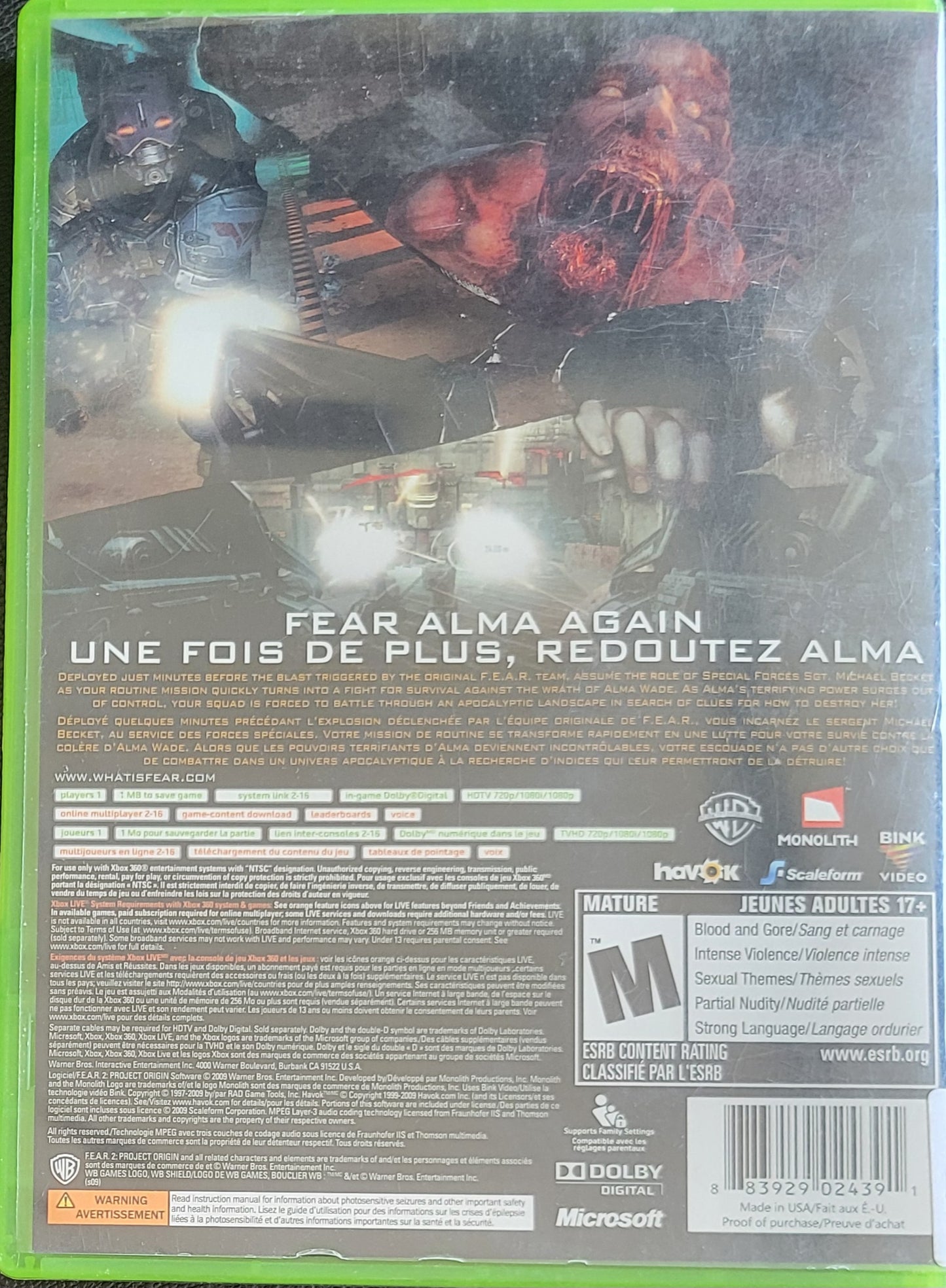 Fear 2: Project Origin - (CIB) - Microsoft XBOX 360 - Pre-Owned Like New CLEAN DISC