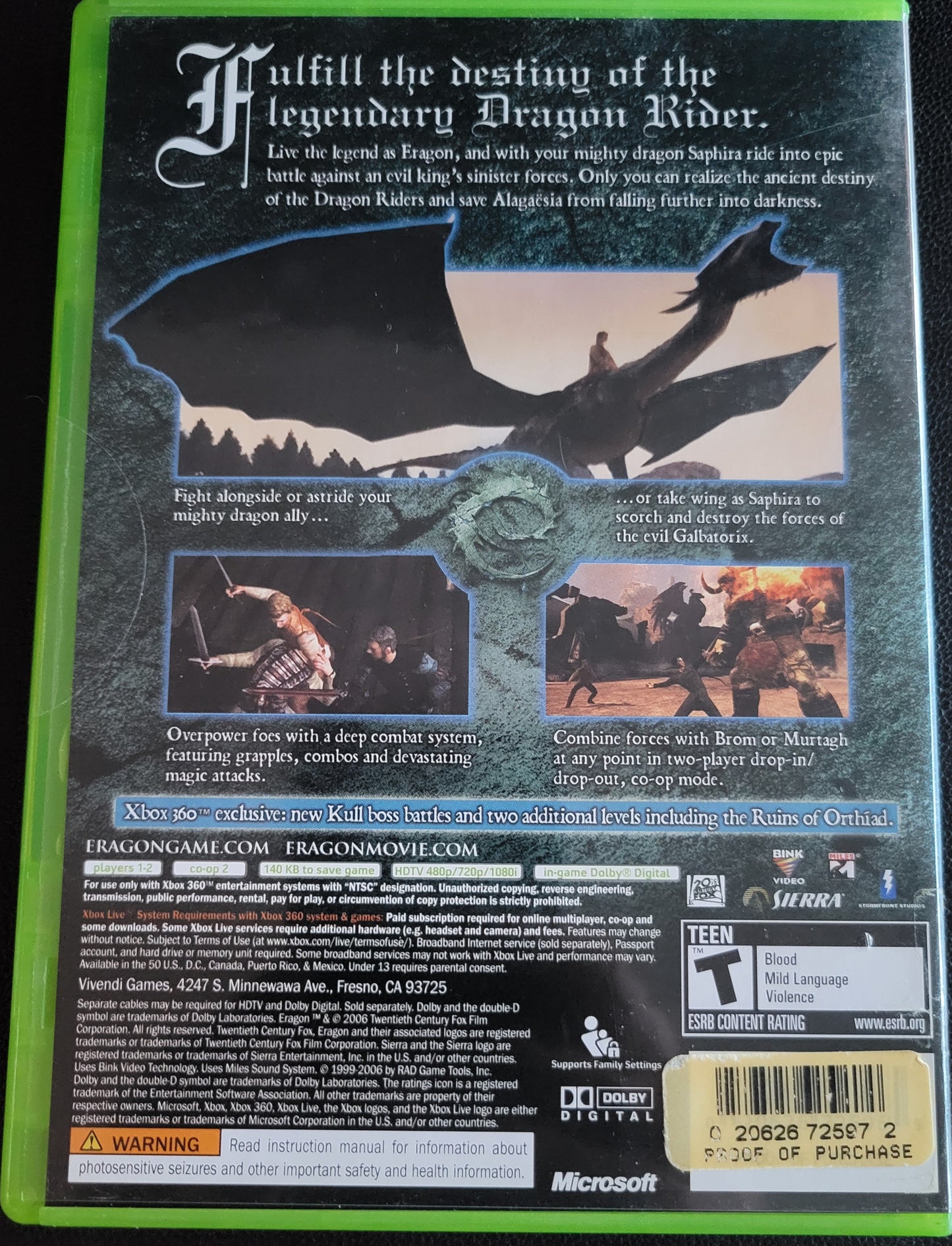 ERAGON - Microsoft XBOX 360 - CIB CLEAN DISC refurbished SEAL Great Shape Tested & Working