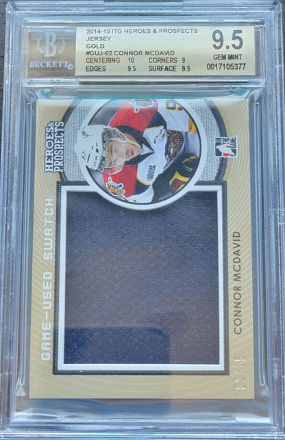 2014 15 ITG HEROES & PROSPECTS GAME-USED JUMBO SWATCH CONNOR MCDAVID 2/15 BGS 9 MINT!!