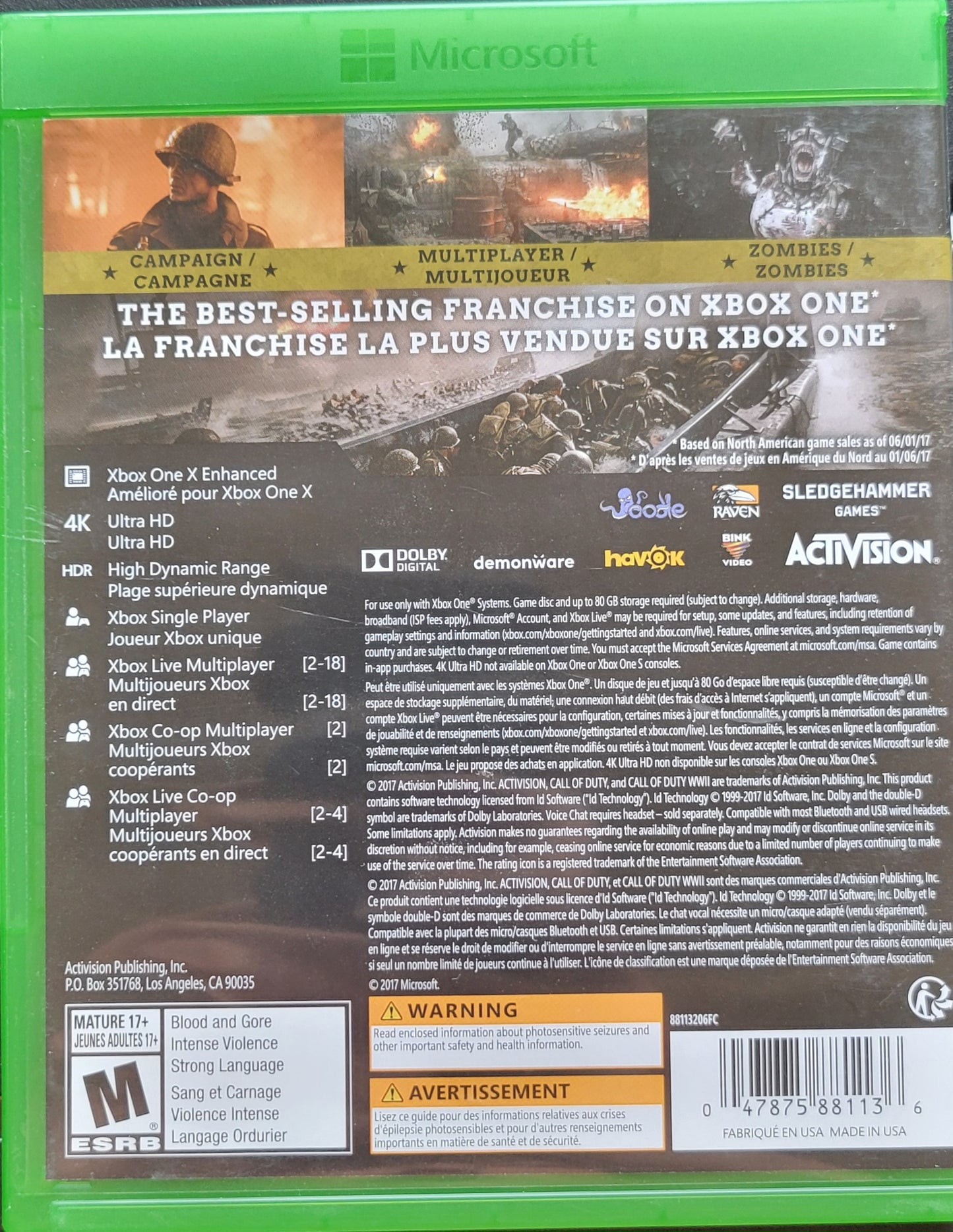 Call Of Duty WW2 - Microsoft XBOX ONE - CIB MINT CONDITION Tested & Working