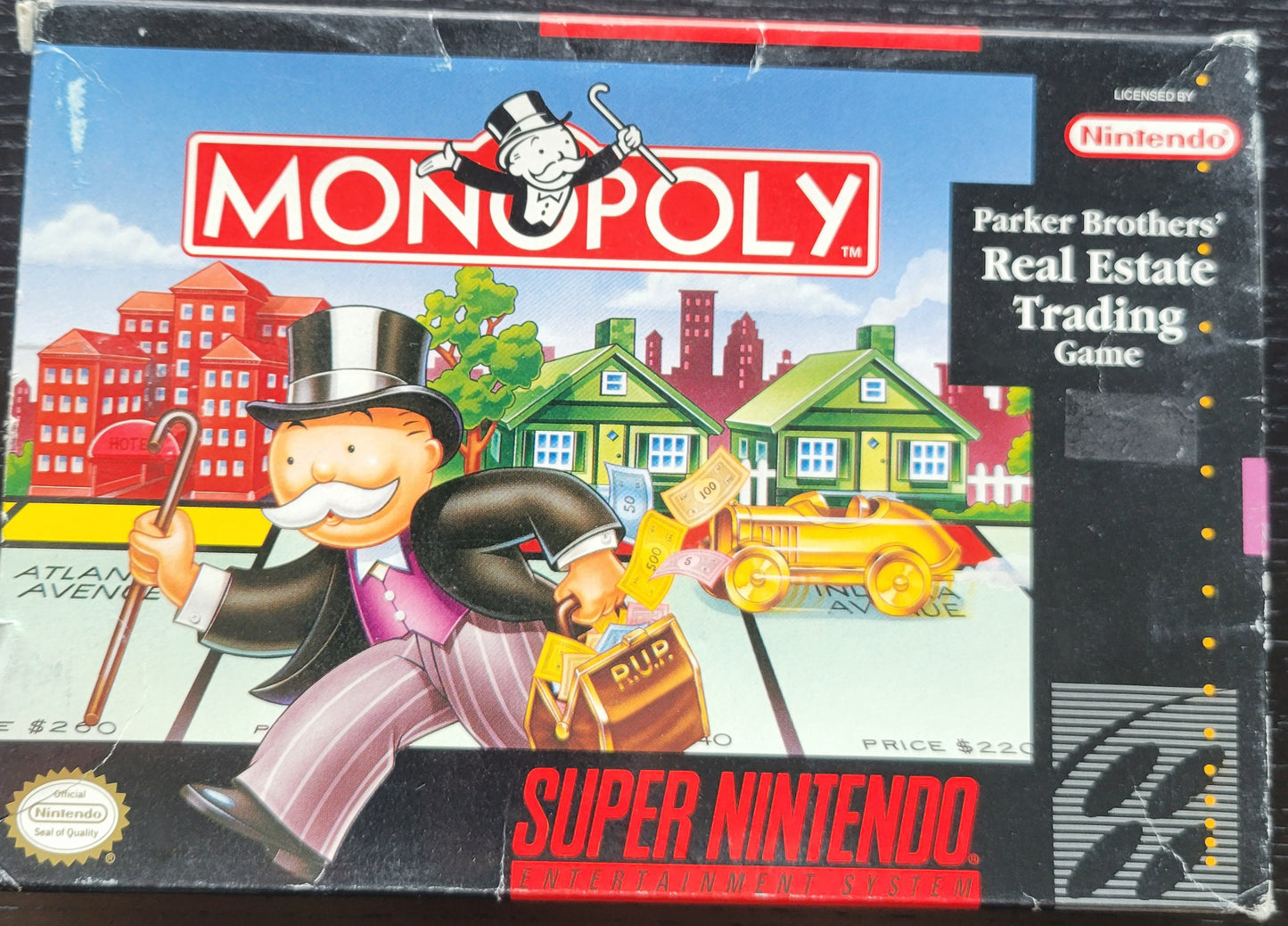 1992 MONOPOLY CWB Complete With Box/Manual - SNES - Super Nintendo Ent. System NTSC Cartridge + Plastic Protector