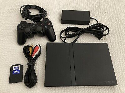 Playstation 2 PS2 SLIM Black/Silver + 1 Controller & Hook Up Cords Various Conditions Available