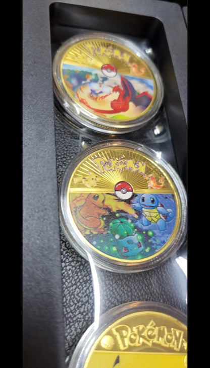 24k Gold Plated Pokémon Coin Set Of 12 Plus Protective Display Case Like New ***